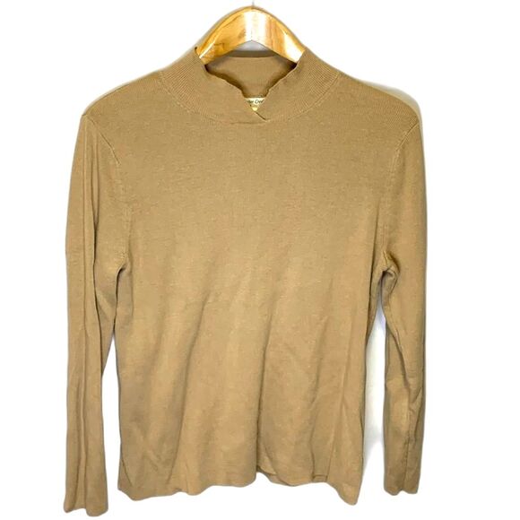 Coldwater Creek Tan Split Mock Neck Fine Gauge Knit Long Sleeve Sweater Size XL - Picture 3 of 13